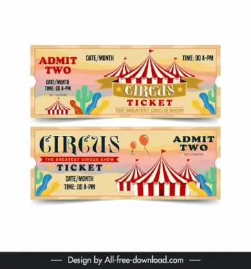 circus tickets templates colorful flat classic 