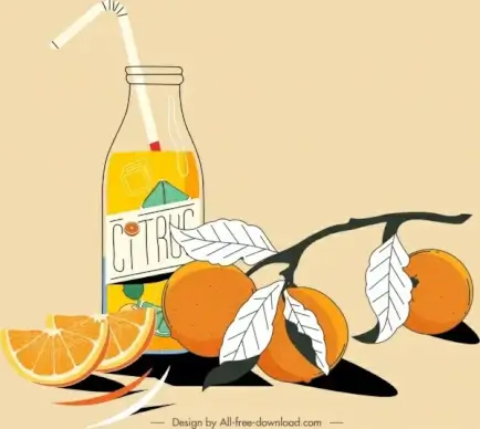 citrus fruit juice painting colored classical handdrawn design