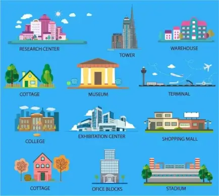 city architectures collection illustration with various projects