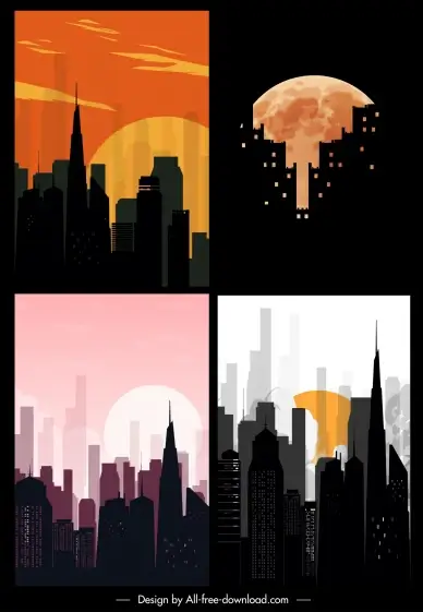 city backdrop templates dark flat silhouette