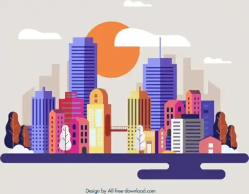 city background modern architectures icon multicolored design