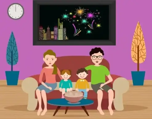 city fireworks theme happy family decoration