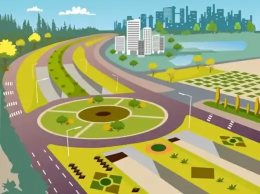city infrastructure painting road icon colorful modern design