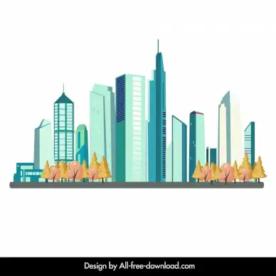city landscape design elements modern architectures trees sketch