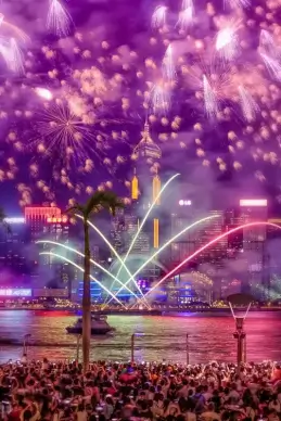city new year festive picture sparkling fireworks scene 