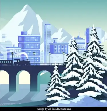 city scene background cold winter sketch