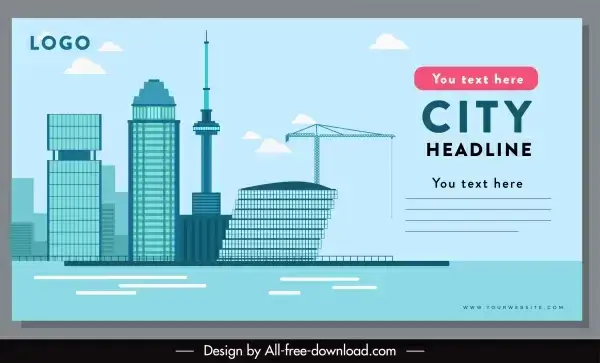 city scene banner port view sketch modern flat