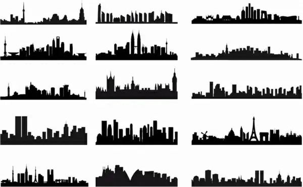 City Skyline Landscape Silhouette Vector Set
