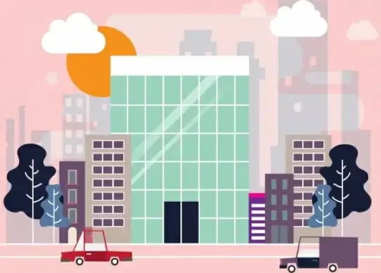 cityscape drawing buildings facade icon multicolored flat design