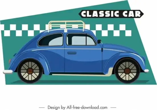classic car template retro blue flat sketch