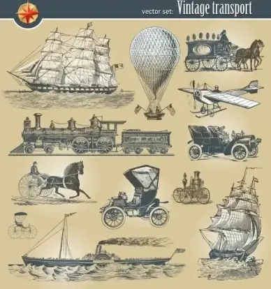 transportation icons retro sketch european characteristics