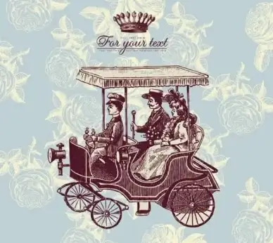retro card background classic car sketch