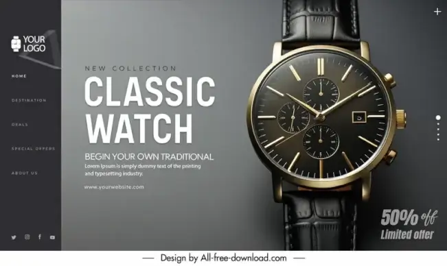 classic watch discount landing page template elegant dark design