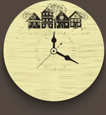 classical clock decoration background buildings trees icons