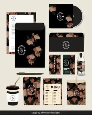 classical natural botany decorated brand identity sets