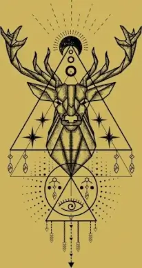classical tattoo template reindeer moon geometric design