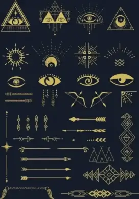 classical tribe design elements arrows eyes sun icons