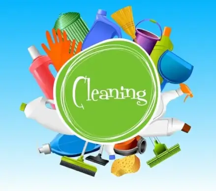 cleaning banner various colored tools decor