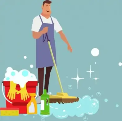 cleaning service background male icon washing tools decoration