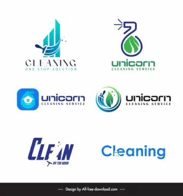 cleaning service logo collection flat elegant texts symbols