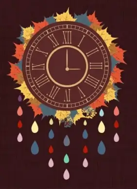 clock background colorful vintage style autumn leaves decor