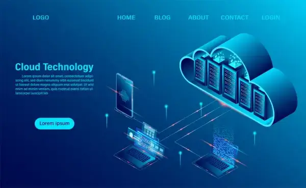 cloud computing concept online computing technology big data flow processing concept 3d servers and datacenter isometric flat design vector illustration