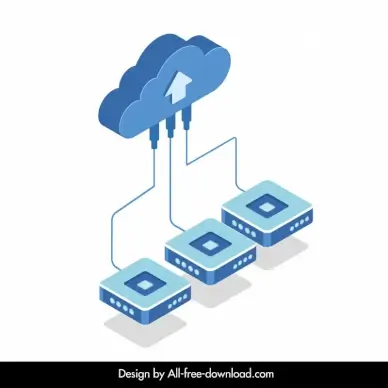 cloud database design elements modern 3d cloud squares shapes sketch