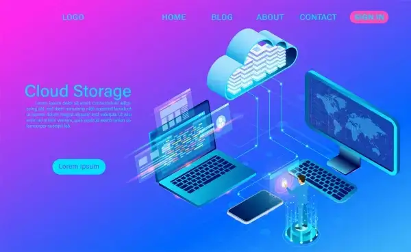 cloud storage technology and networking concept online computing technology big data flow processing concept vector illustration