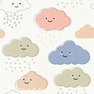 clouds background cute stylized icons multicolored handdrawn flat