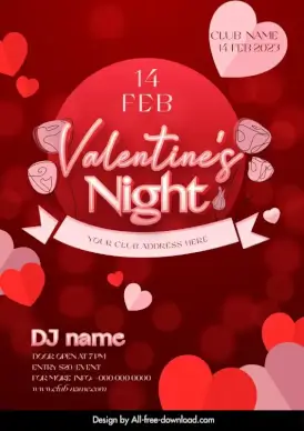 club valentine day flyer template dynamic hearts bokeh light