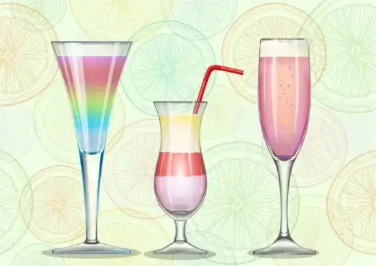 cocktail advertising wineglass icons fruit slices backdrop
