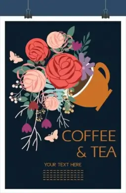 coffe tea background colorful flowers decoration cup icon