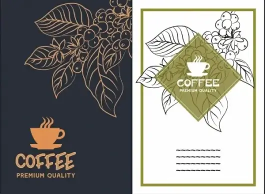 coffee advertisement sets silhouette leaves sketch cup icon