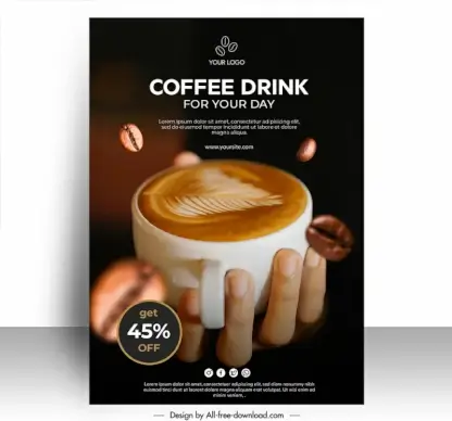 coffee advertising poster  template hand holding cup closeup 
