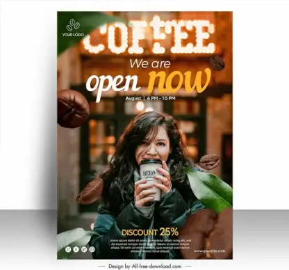 coffee advertising poster template happy lady design 
