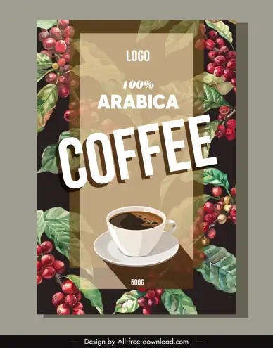 coffee banner template elegant cup leaves bean decor