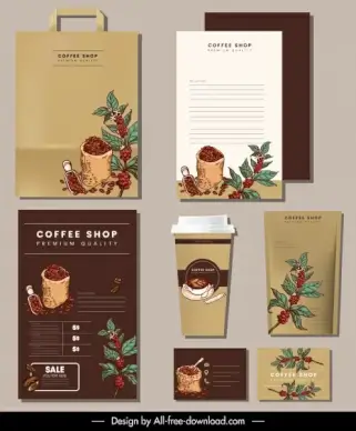 coffee branding identity sets retro handdrawn decor