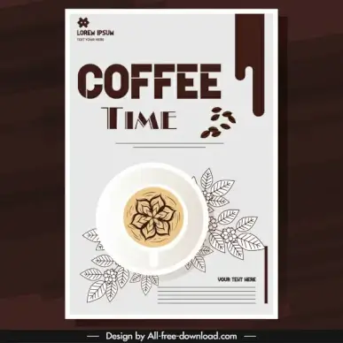 coffee brochure template classical brown cup leaves sketch
