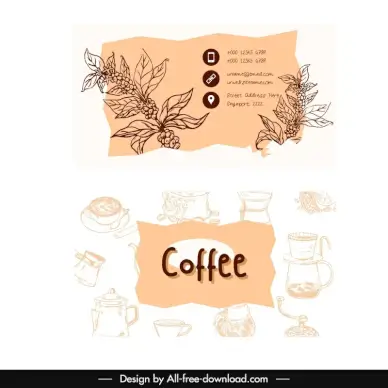 coffee business card template classical handdrawn cafe elements