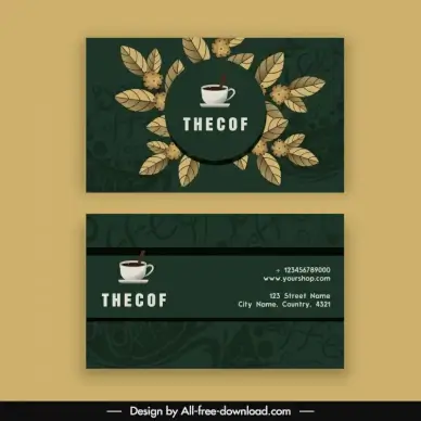 coffee business card template elegant dark leaves 