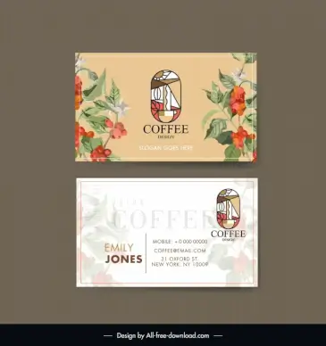 coffee business card template elegant flowers decor