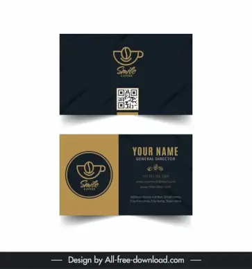 coffee business card template handdrawn stylized cup bean smiley