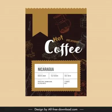  coffee label template dark handdrawn cafe elements
