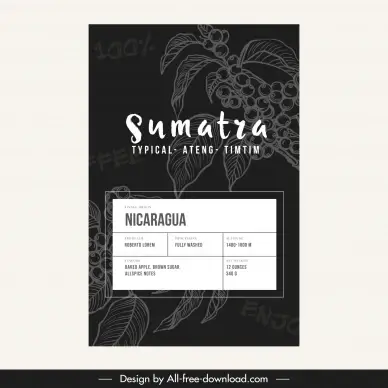  coffee label template dark handdrawn leaves