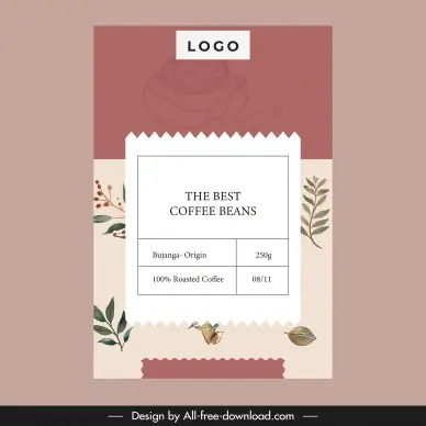  coffee label template elegant leaves cup decor