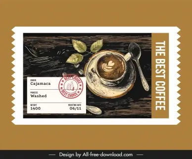  coffee label template flat retro handdrawn cup leaf