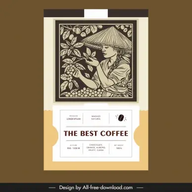  coffee label template handdrawn classic farmer cafe tree