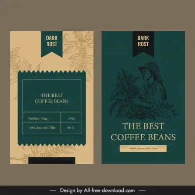  coffee label template handdrawn lady plantation leaves