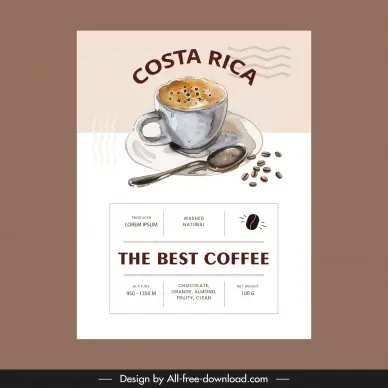  coffee label template retro cafe cup beans