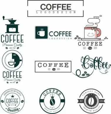coffee logo sets flat design various shapes isolation